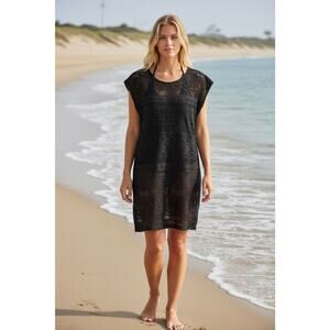 Merona Women's Black Laser Cut Swimsuit Cover-Up Dress Size Medium M